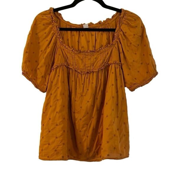 Old Navy brown square neck embroidered puff sleeve top M - Picture 2 of 9